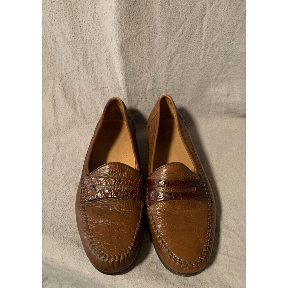Alan Payne Genuine Crocodile and Amalfi‎ Deerskin Penny Loafers Mens 9.5 Brown